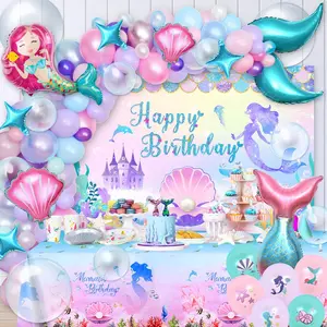 133-Pcs Little Mermaid Party Supplies for Girls, Pink Balloon Garland, Backdrop & Party Decor