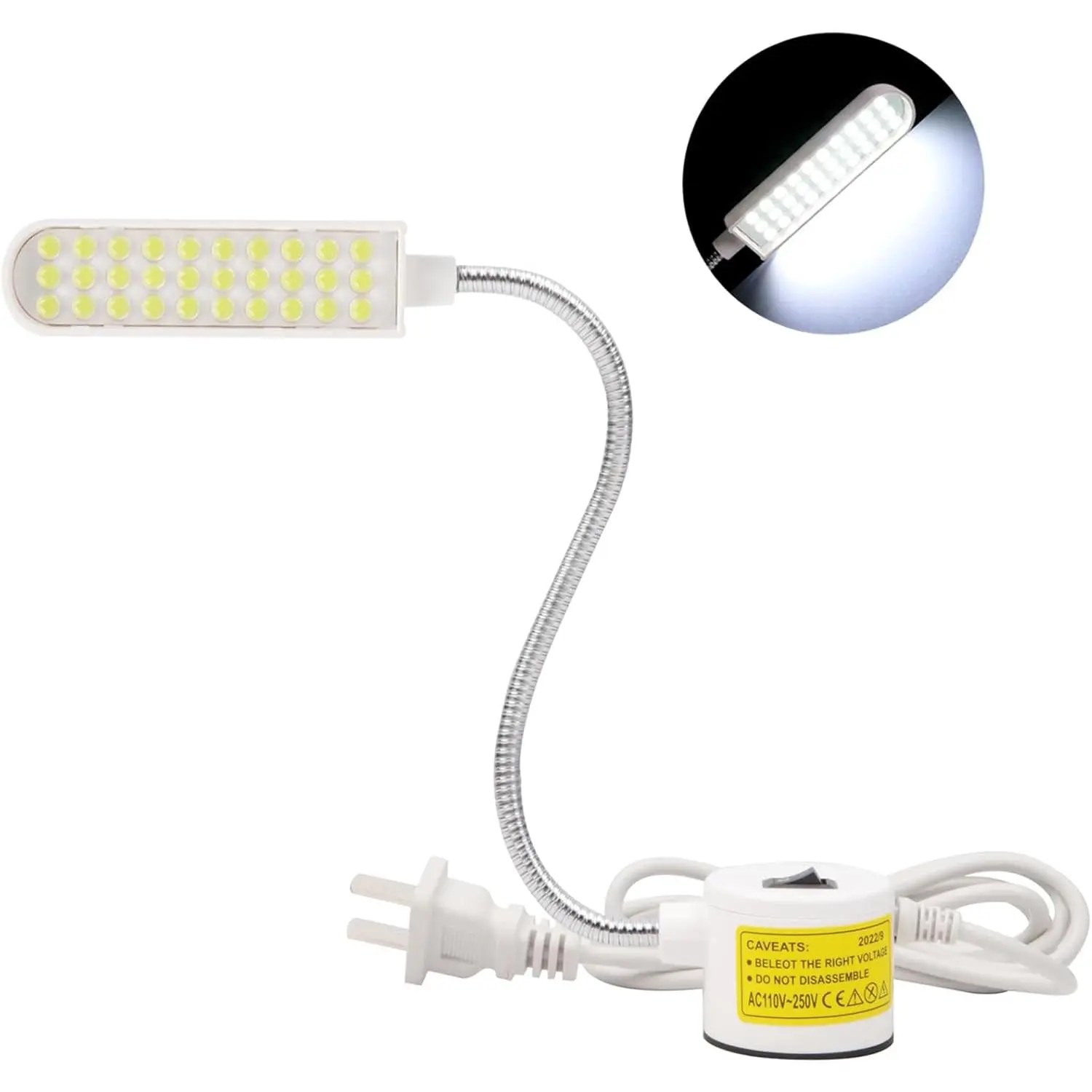 30LEDs Sewing Machine Light, LED Portable Work Light, Flexible Gooseneck Lampe with  Base for Workbench Lathe Drill Press(White) (1 Pack)
