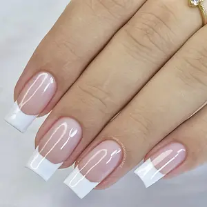 High-end Gentle Temperament, Simple and White Tea Party Style, Versatile False Nails with Jelly Glue 1pc and File 1pc | bride nails | wedding nails