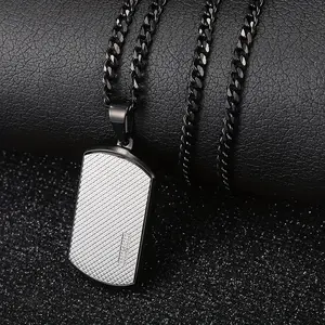 Trendsmax Funky Personalized Men'S Stainless Steel Dog Tag Pendant Necklace Black Stainless Steel Charm, Punk Jewelry Accessory Gift