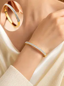 18k Gold Plated Stainless Steel Bangle, Women's Casual Floral Bracelet, Hypoallergenic Luxury Jewelry, All Seasons Gift, Exquisite Bangle
