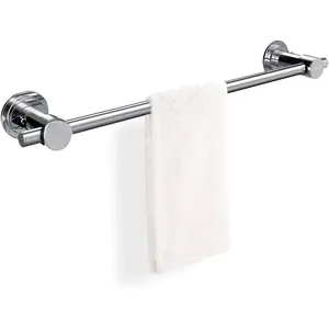24 inch Vacuum Suction Cup Towel Bar, Removeable Shower Mat Rod Shower Door Adhesive Towel Bar Suction Towel Rack, Premium Chrome