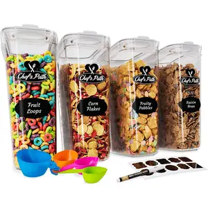 Cereal Containers Storage Set Large (4L,135.2 Oz), Airtight Food Storage Containers for Kitchen & Pantry Organization, Cereal Storage Container Set for Crunchiness, BPA Free Dispenser Keepers (4) Chef's Path