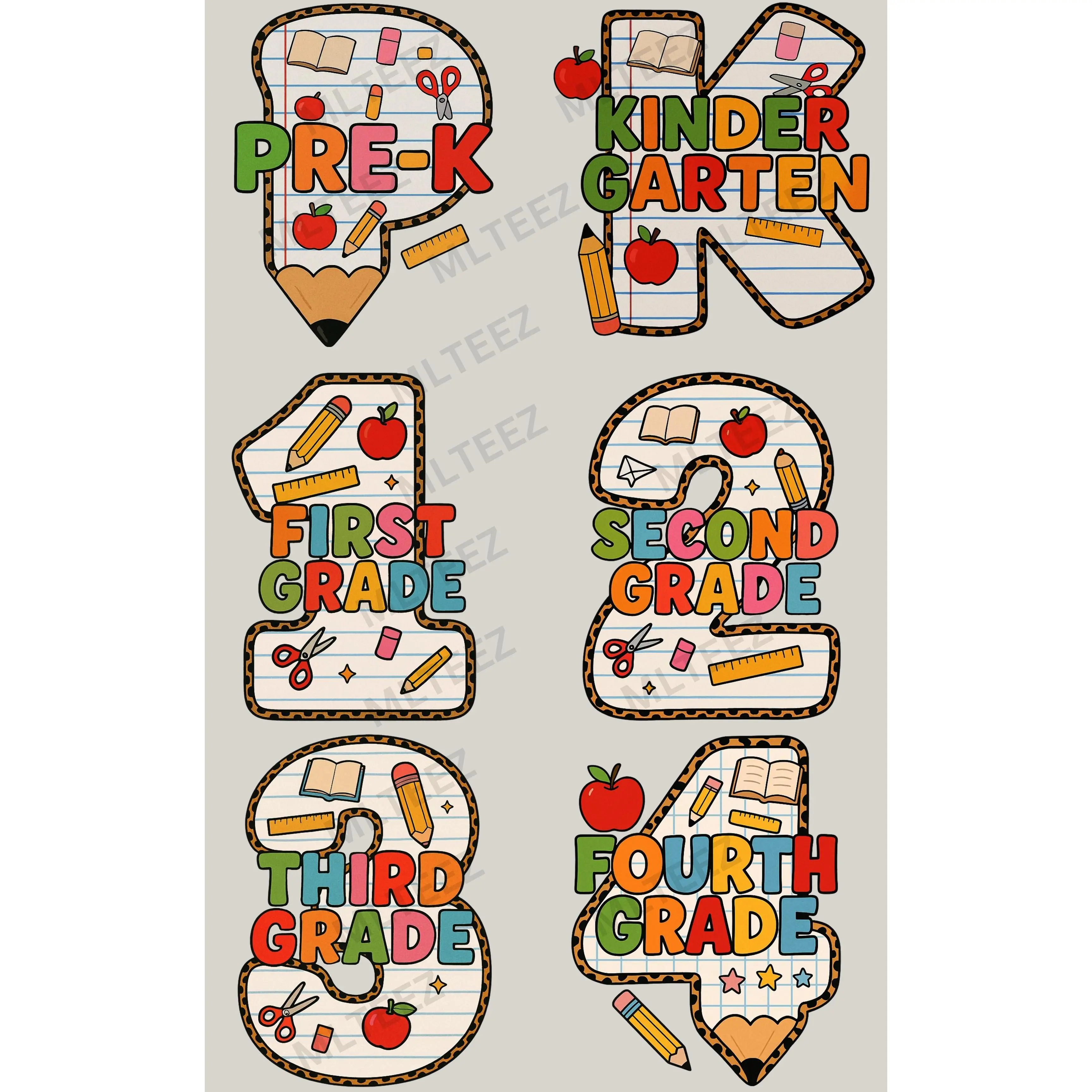 BACK TO SCHOOL (8) PREMADE GANGSHEET  - 22X36  DTF TRANSFERS - DIRECT TO FILM