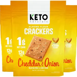 Crackers low carb crackers (Cheddar and Onion) Keto friendly snack crackers almost zero carb no sugar (3) almond flour healthy snack absolutely gluten free crackers paleo snack friendly