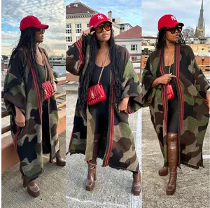 Camo Is The New Black Winter Open Front Long Cardigan - Black Chocolate Brown Olive Blend up to 4X