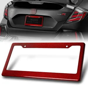 1 X Type-2 Real Red Carbon Fiber License Plate Holder Cover Frame Front & Rear