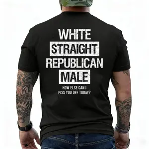 White Straight Republican Male T-Shirt, Mens Shirts Funny, Conservative Political Graphics Tee, Political Graphics Shirt, Men's Gifts, Casual Menswear, For Men
