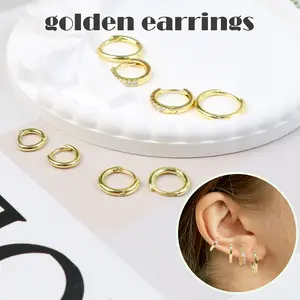 Women's 4 Counts Gold Plated Hoop Earrings Set 14K Gold Plated Hypoallergenic Trendy Huggie & Chunky Open Hoops Cartilage Earrings for Multiple Piercings Gift