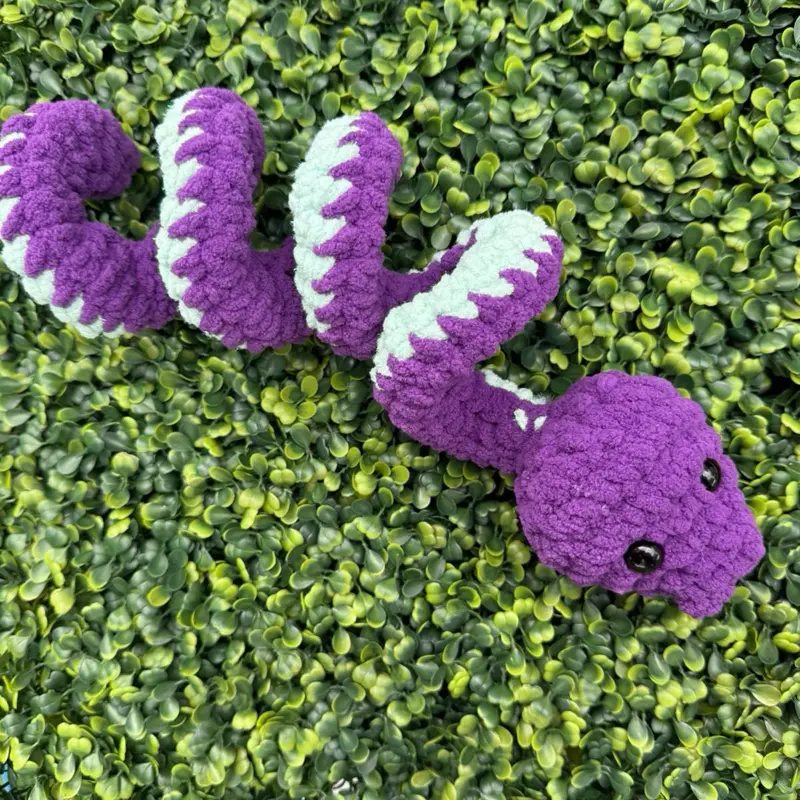 Handmade Unisex Purple & Sparkle Teal Crochet Snake Plush - Soft Yarn Amigurumi Stuffed Animal, Reptile Gift for Cozy Toy (Toys & Hobbies, DIY Knitting & Crochet), Reptiles