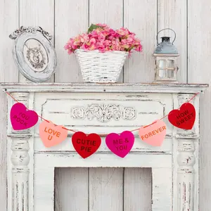 Valentine's Day Felt Heart Garland Banner - Perfect for Indoor and Outdoor Use - Wedding, Engagement, Anniversary Party Favor - 9.8 Feet Decoration Set