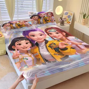 3-Piece 3D Anime Girl Group Fitted Sheet Set, 1 Fitted Sheet + 2 Pillowcases, Soft Breathable Fabric, Non-Slip Mattress Cover, Kawaii Bedding, Ideal for Girls Bedroom, Dorm Decor or Gift
