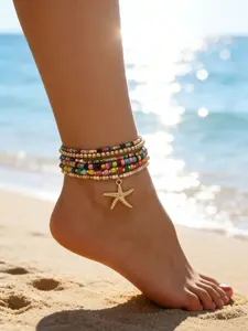 Bohemian Starfish Beaded Anklet, Fashion Jewelry for Women and Girls, Casual Trendy Body Jewelry, Party and Daily Wear Gift, Dainty Layered Anklet, Boho Anklet