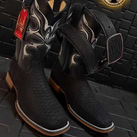 Botas para Caballero Piel Genuina Nuevo Diseno / Men's Square Toe Boots Genuine Leather New Print Design