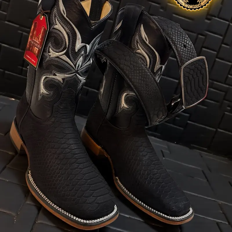 Botas para Caballero Piel Genuina Nuevo Diseno / Men's Square Toe Boots Genuine Leather New Print Design