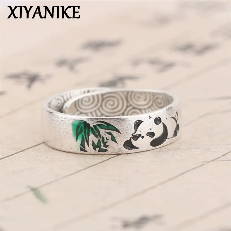 Vintage Brushed Panda Bamboo Adjustable Finger Rings For Women Creativity Fashion New Jewelry Gift Party кольца