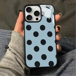 1pc Fashion Blue Background Polka Dots UV Printed Acrylic Back Case, Cover for iPhone 17-11, Trendy Gift for All Occasions, Accessories