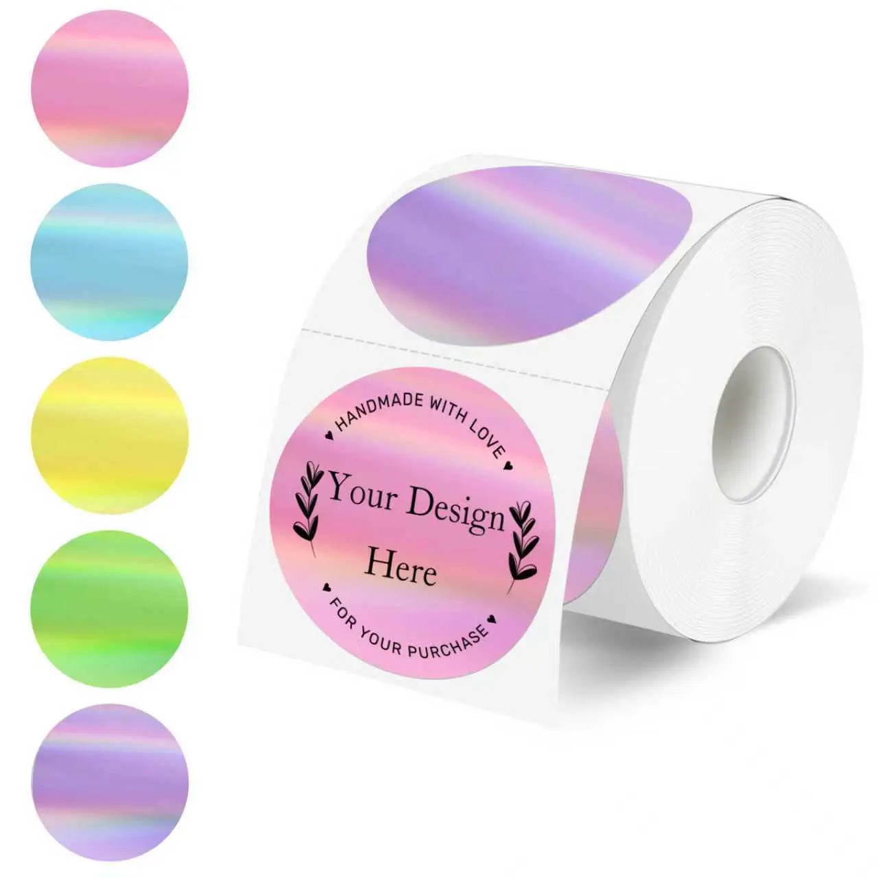 STARBOLING 2-Inch Holographic Round Thermal Printer Stickers, High-Shine Rainbow Glitter, 5 Spring Colors, for Gift Wrapping, Office Stationery & DIY Designs (Computers & Office Equipment Use)