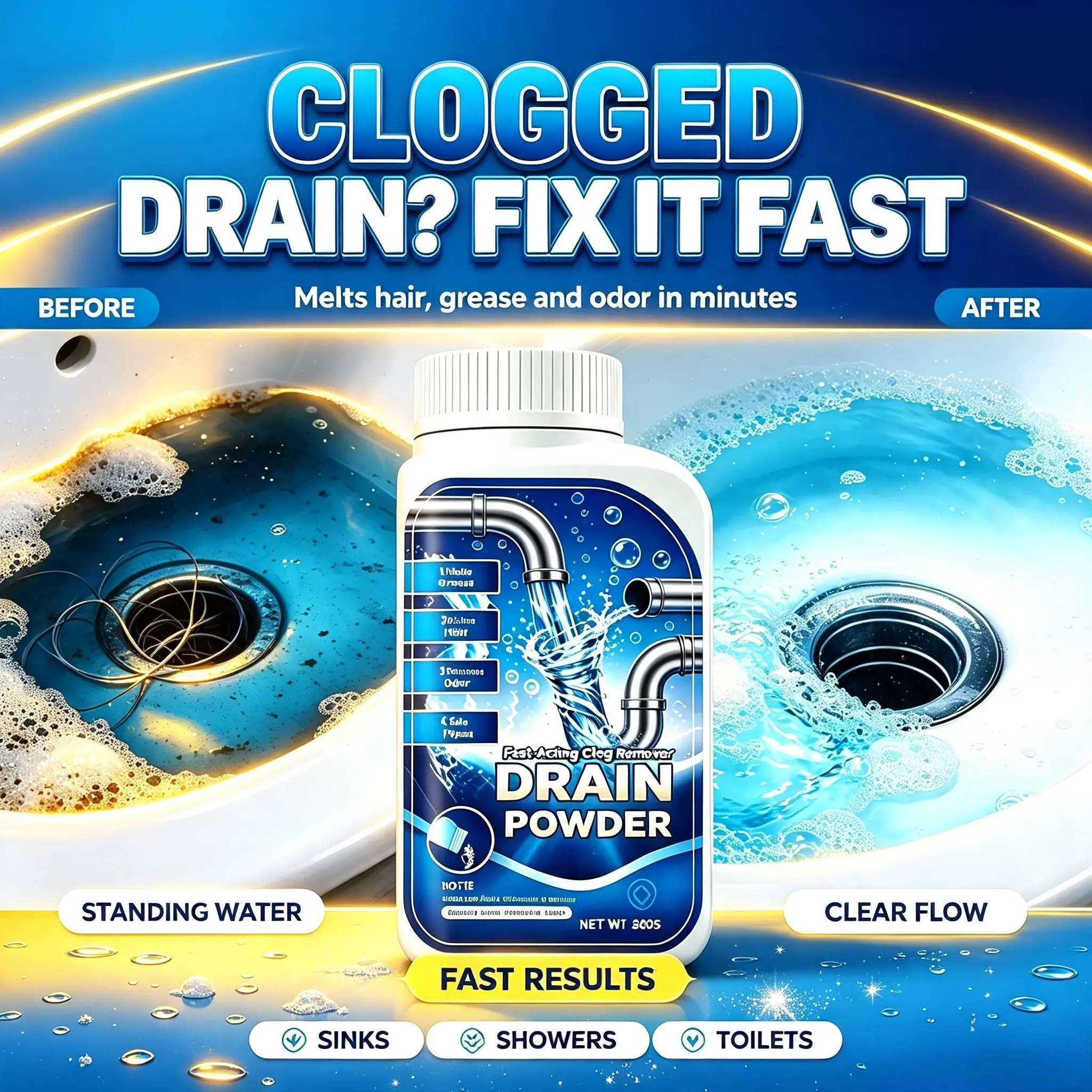 1/2/3/4/6/12 pcs of powerful pipe opener, drain opener, household cleaner, kitchen and bathroom sewer dredging powder, sewer dredging artifact, quick dissolution, deodorization and anti-clogging, quick dredging, suitable for most pipes