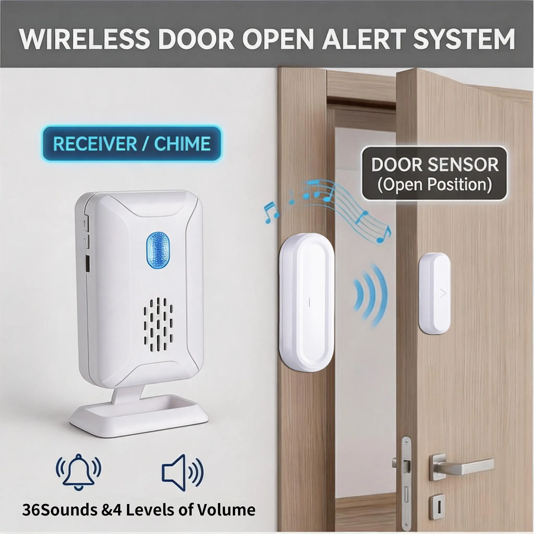 Door And Window Alarms, Door Window Sensor Alarm, Alarm Main Unit Set, Split Type Door Entry Doorbell, 5 Working Modes, 113dB Alarm, Long Transmission Range, Dual Power Supply, Anti-Theft Detector for Home, Store, Office and Commercial Use