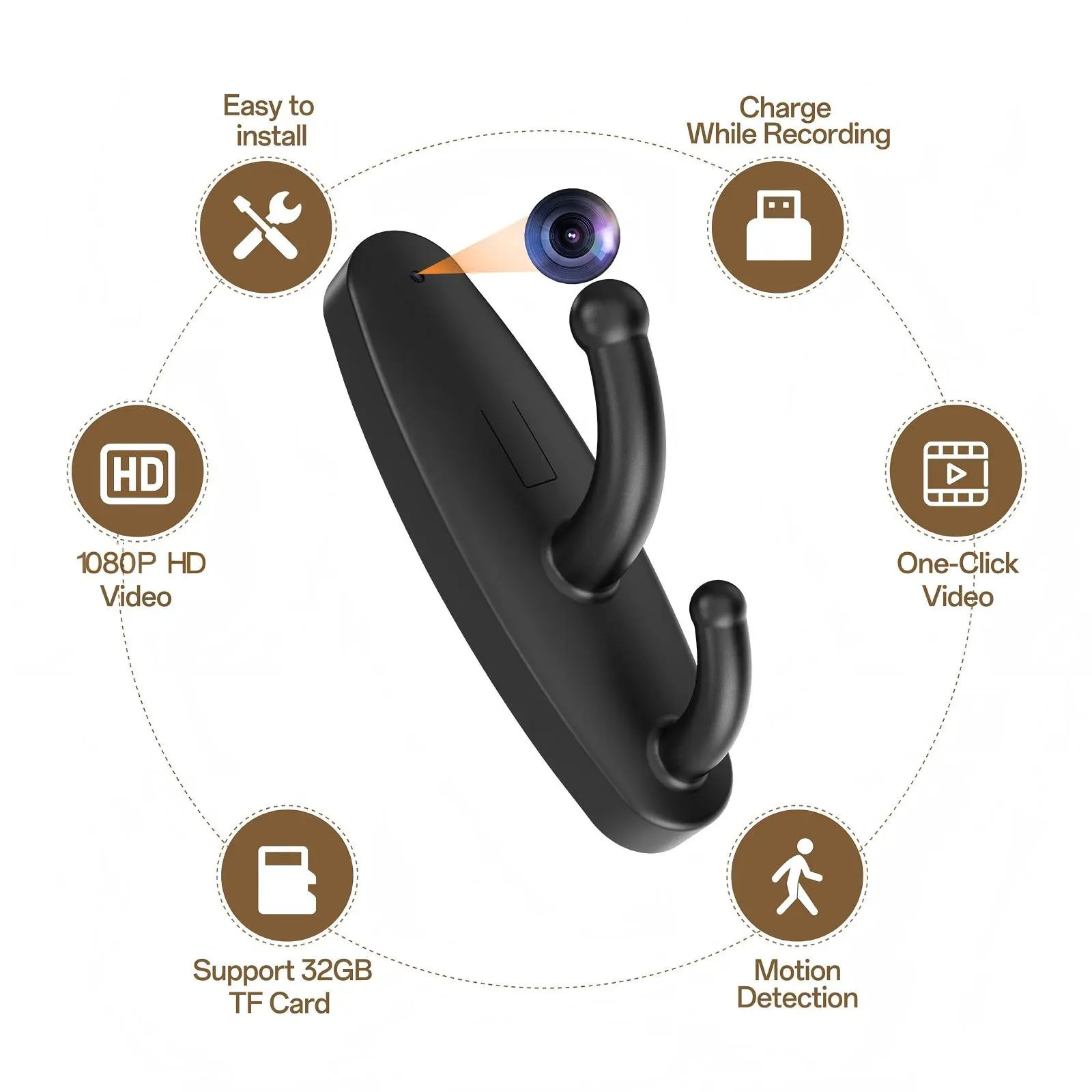 32GB 1080P HD Body Camera - Portable Recorder with Motion Detection, USB Connectivity, Micro SD Card Support, Double-Sided Tape Installation for Home Security, Nanny Monitoring
