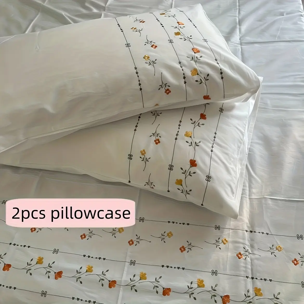 2pcs of embroidered pillowcases, 100% Cotton pure Cotton country-style fresh style pillowcases in a pair (without pillow cores), white floral embroidered pillowcases, bedding decorative items, machine washable, suitable for all seasons