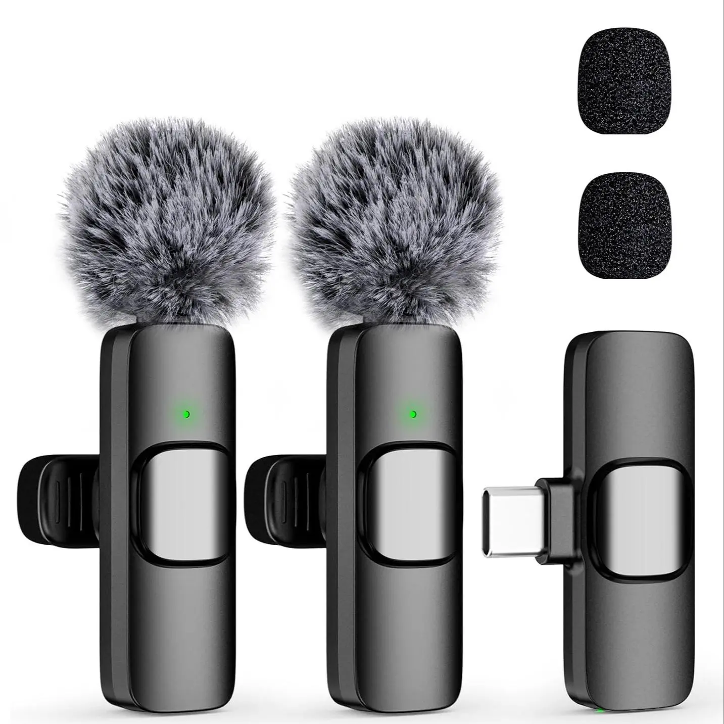 Wireless Lavalier Microphone, USB Rechargeable Wireless Microphone, Noise Reduction Microphone for Smartphone Video Recording Interview Podcast Vlog, Mobile Audio, Live Streaming Equipment