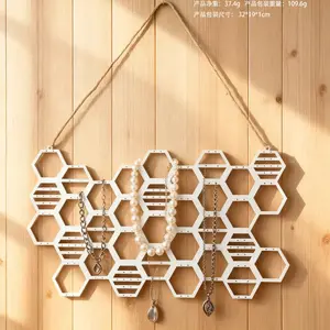Honeycomb Wall-Mounted Earring Necklace Jewelry Storage Rack, Hanging Display Shelf for Home Organization, Stylish Accessory Holder, Interior Wall Decor