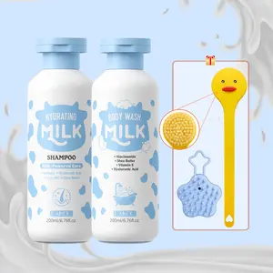 Nourishing Milk-Powered Bath & Hair Bundle: LAIKOU 6.76fl.oz Shampoo and Body Wash Set with Argan Oil & Vitamin E - Smoothing & Refreshing Routine for Glowing Skin & Silky Hair - Includes Silicone Scalp Brush & Back Scrubbing Tool