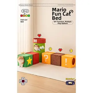 Mario Block Cute Semi-Enclosed Cat House, Suitable for All Seasons, Safe Cat Cabinet, Cat Villa