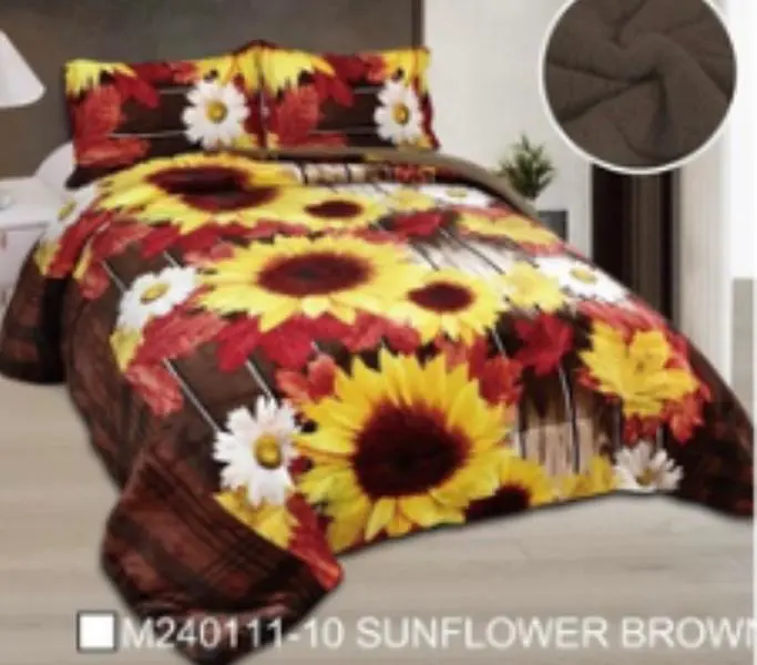 Borrego Soft Plush Flannel 3pc Sherpa Blanket Floral Aztec Western 92"x92" with 2 Pillow Cases 20"x30" Dry Clean Only Modern Bedding Set
