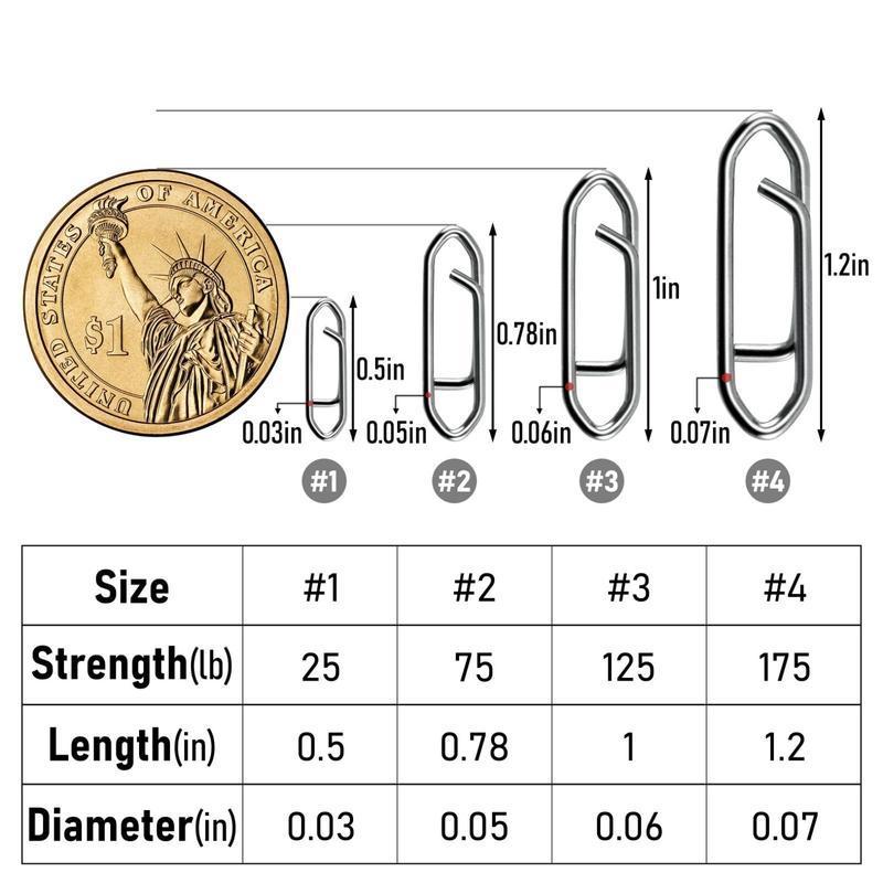 50-Pack Fishing Power Speed Clips, High Strength Stainless Steel Speed Clip for Fishing Lure Quick Change, Freshwater Saltwater Crankbait Popper Lures Quick Snap Connector Tackle