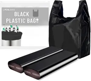 Black Plastic Grocery Bags, 100 Pack, 11.5'x 6.5" x 21', 22 Pound Capacity, Heavy Duty, Unscented