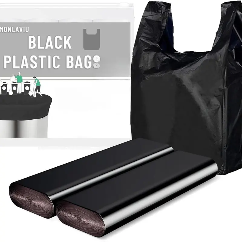 Black Plastic Grocery Bags, 100 Pack, 11.5'x 6.5" x 21', 22 Pound Capacity, Heavy Duty, Unscented