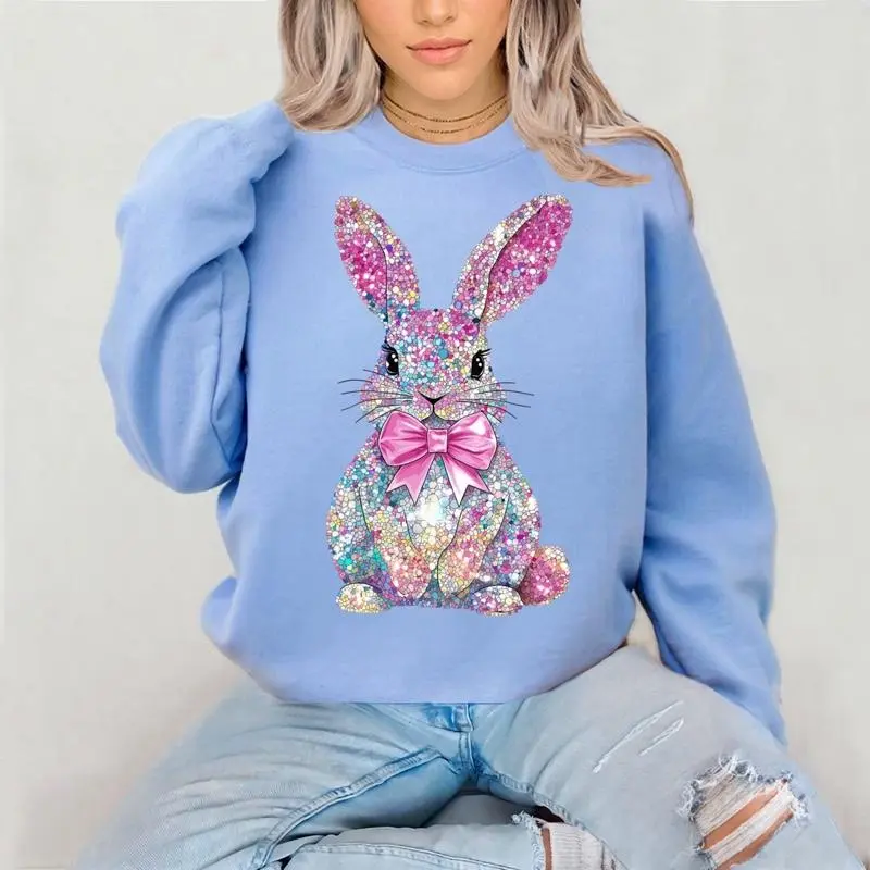 Bedazzled Bunny Crewneck Sweatshirt Gildan Everyday Style Super Soft Unisex Fit Streetwear Graphic Top warm Womenswear Casual Printed Long Sleeved