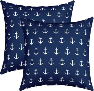 Anchor Decor Throw Pillow Covers,Set of 2 Soft Nautical Themed Cushion Covers,Ocean Coastal Sea Adventure Decorative Pillowcases,Outdoor Pillows Cover