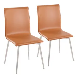 Dreamzon Mason Contemporary Upholstered Chair in Brushed Stainless Steel and Camel Faux Leather by LumiSource - Set of 2