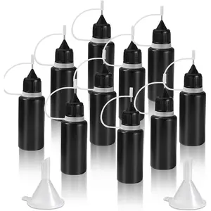 10ml Precision Tip Applicator Bottle 10 Pcs Black Fine Needle Tip Squeeze Bottles with 2 Mini Funnel, Fine Line Applicator with Leak-Proof Caps for DIY Paint Quilling Craft Acrylic