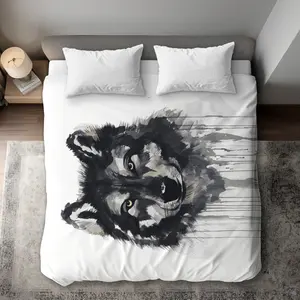 360 Stand King Size Duvet Cover - Bedroom Bedding Set, King Size Bed Use, Animal Wolf Print, Breathable Microfiber Fabric, Scandinavian Style, Mysterious Wolf Gray Front, White Back, Dual-Color Duvet Covers