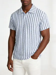 Men's Soft Breathable Knitted Jacquard Striped Short Sleeve Polo, Knitted Shirt, Fitted Casual Style, Plain Pattern, Daily Wear Essentials