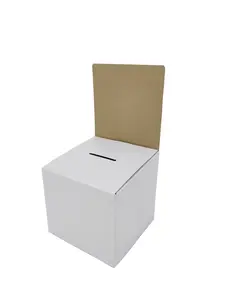 10PK White Small Mini Raffle Ticket Cardboard Box 6x6x12" Tip Box Donations Coin Drop. Header area size 6x6 inches - Donations Charity Foundraising Youth Tithes Elms Coin Collection Box 15069-White-NF