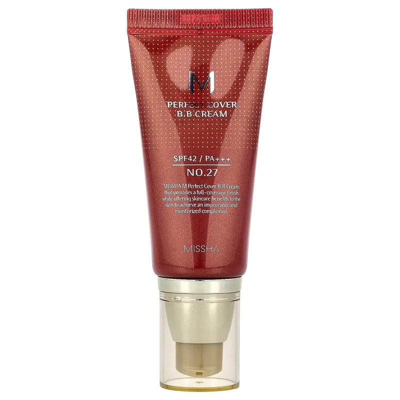 Missha M Perfect Cover B.B Cream, SPF 42 PA+++, No. 27 Honey Beige, 1.69 fl oz (50 ml)