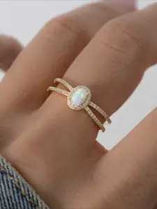 This Oval Opal Statement Ring Hits DIFFERENT Total Soft Dreamy Rich Girl Vibes. The Double Cross Band Fits Every Hand Perfectly—chef’s Kiss for Work Dates Anniversaries and Holidays. It’s Such A Classy Showstopper Gift for Your Girlfriend or Bestie.