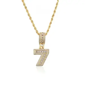 UURiel 0-9 Lucky Number Pendant, Hip Hop Fashion Cubic Zirconia Unisex Pendant Necklace Jewelry Gift for Men & Women