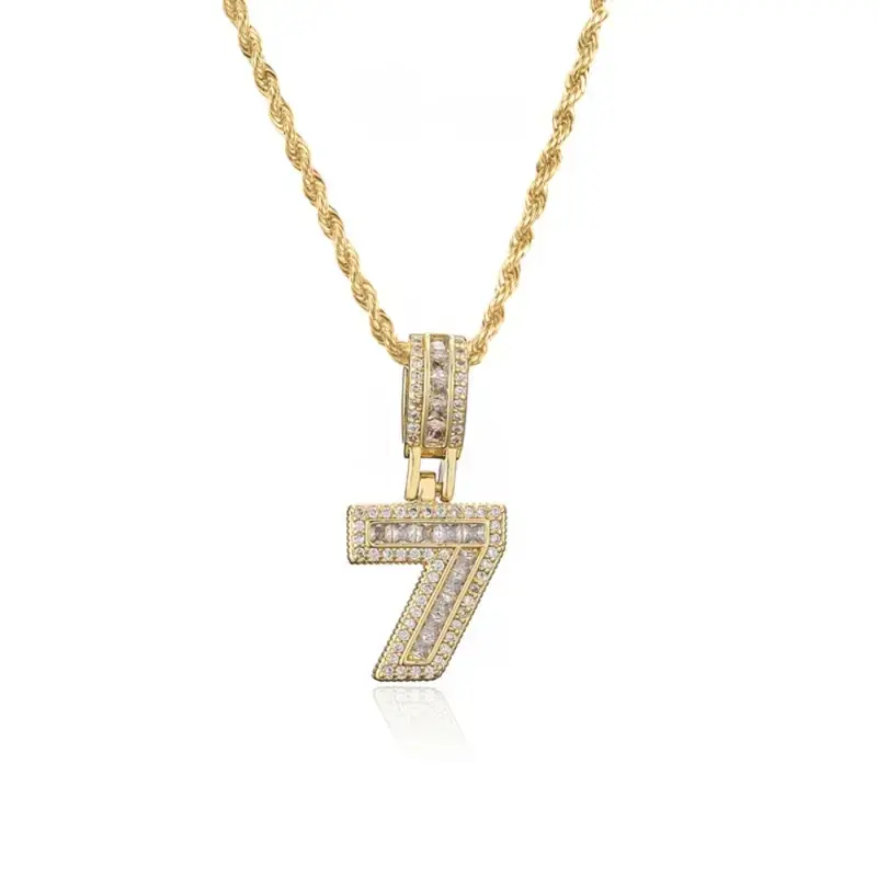 UURiel 0-9 Auspicious Number Pendant Necklace, Elegant Hip Hop Fashion Cubic Zirconia Synthetic Coloured Gemstone Unisex Jewelry Gift for Female, Synthetic/Simulated Coloured Gemstone