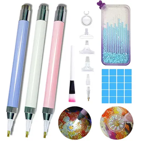 DIY Diamond Art Nail Tool Set (1 Count) - 1 Lighted Pen, 6 Replaceable Tips, Sticky Gems, for DIY Diamond Arts, School, Office, Home Precision Crafting, Mom Gift (Batteries Not Included)