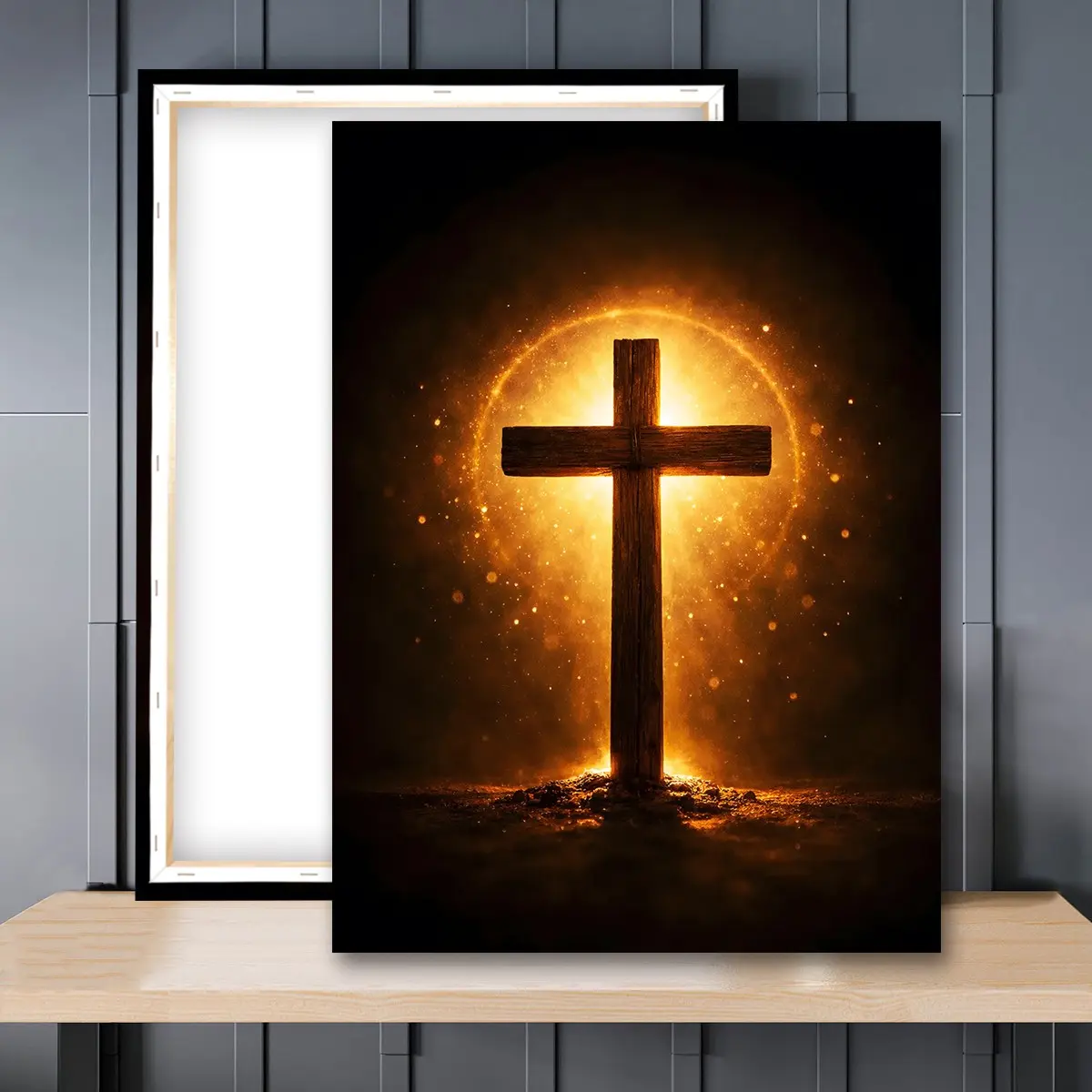1pc Wooden Framed, Christian Cross Wall Art Canvas Painting, Religious Cross Print Poster, Faith Based Home Decor, Spiritual Wall Decor, Catholic Wall Artwork, Easter Cross Of Christ Art Wall Picture, Perfect Gift Idea