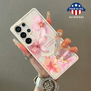 Chic Magnetic Case for Samsung S22/23/24/25 plus ultra Pink lily flower pattern MagSafe Ready, Anti-Slip, Ultra Thin | Aesthetic Touch for Daily Use