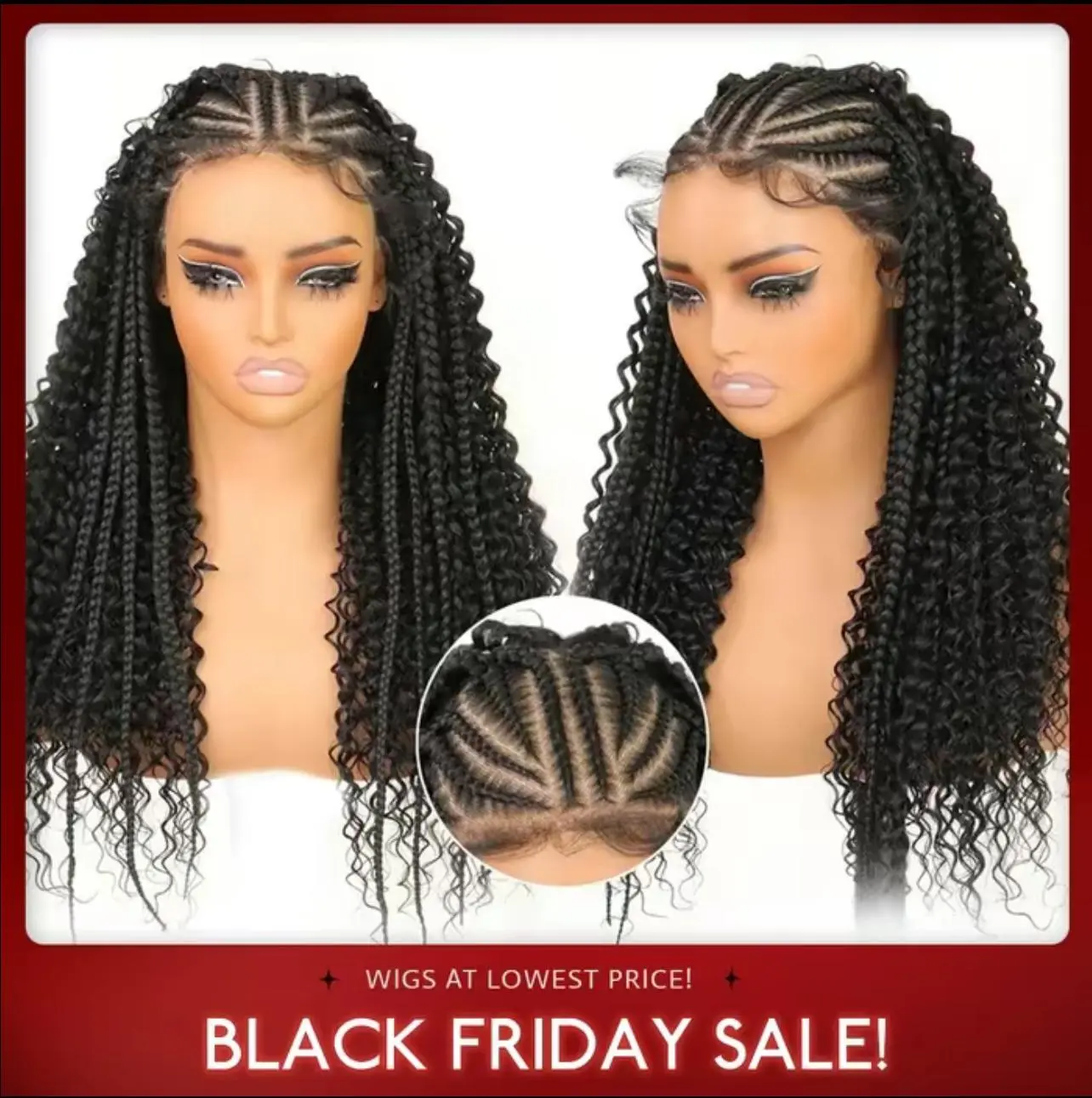 Anytime Hair Synthetic Half Wigs, 13x6 HD Lace Frontal Wig with Baby Hair, Pre-Styled Braided Cornrow & Curly Design