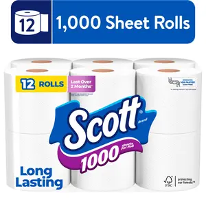 White Toilet Tissue 1000-Sheet 12 Rolls Per Pack Long Lasting Bathroom Tissue